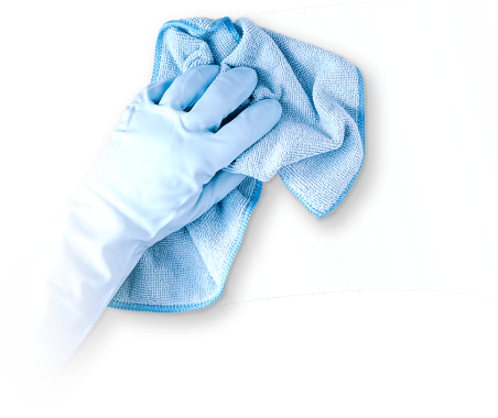 cleaning with a rag and gloved hand